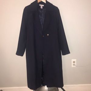 H&M Belted Long Coat - Navy